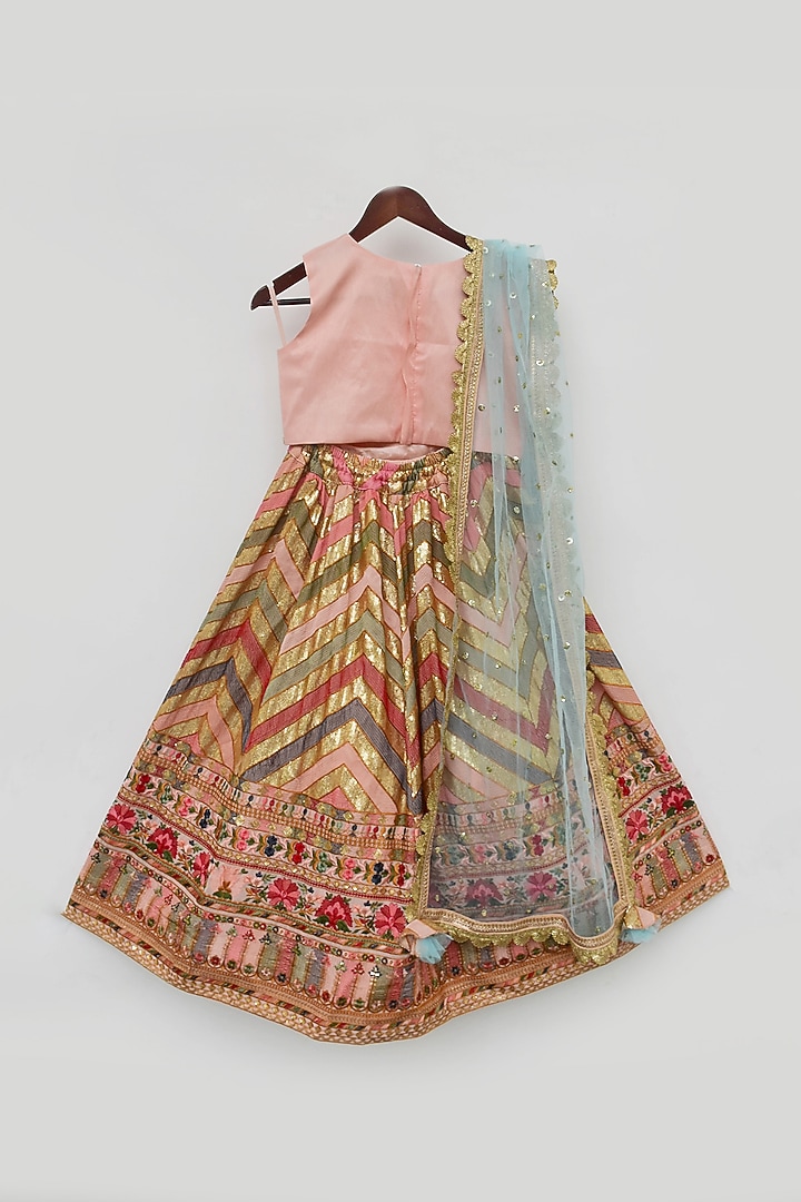 Multi-Colored Silk Embroidered Lehenga Set For Girls by Fayon Kids at Pernia's Pop Up Shop