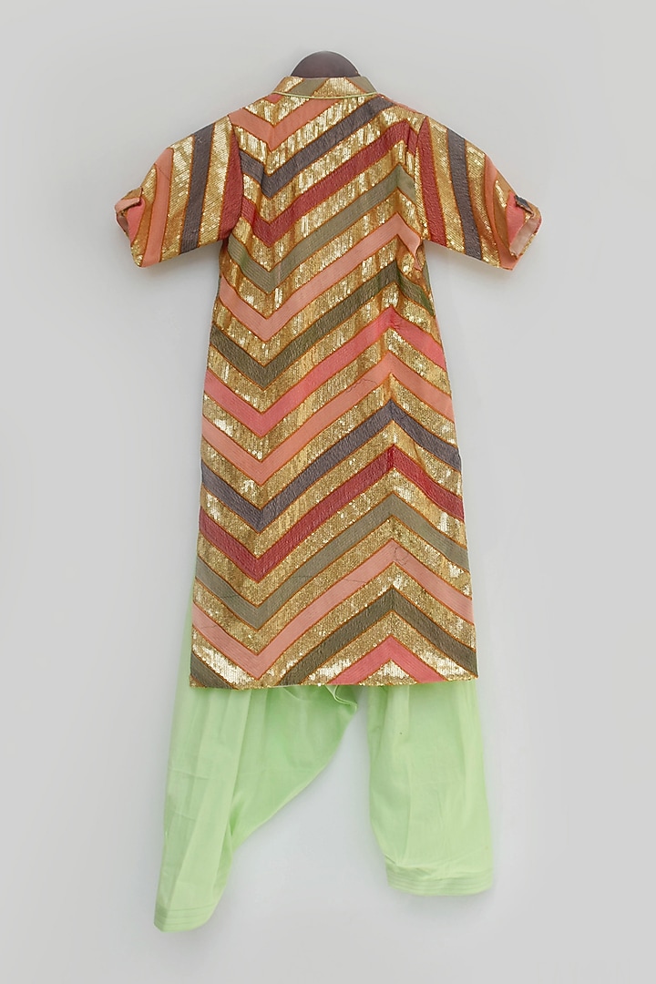 Multi-Colored Georgette Sequin Embroidered Kurta Set For Girls by Fayon Kids at Pernia's Pop Up Shop