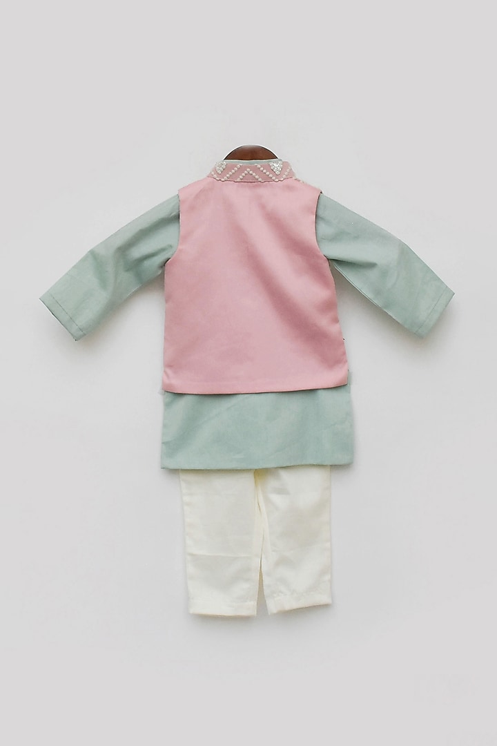 Pink Cotton Silk Gota Embroidered Bundi Jacket Set For Boys by Fayon Kids at Pernia's Pop Up Shop