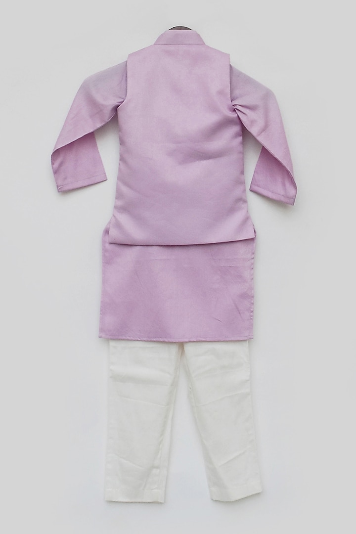 Lilac Cotton Silk Pearl Embroidered Bundi Jacket Set For Boys by Fayon Kids at Pernia's Pop Up Shop
