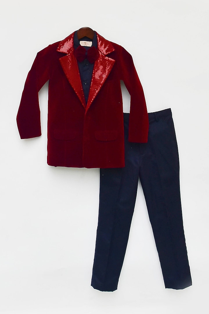 Maroon Velvet Coat Set Boys by Fayon Kids at Pernia's Pop Up Shop