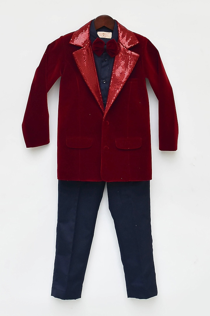 Maroon Velvet Coat Set Boys by Fayon Kids at Pernia's Pop Up Shop