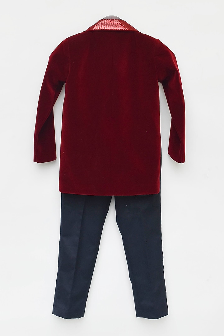Maroon Velvet Coat Set Boys by Fayon Kids at Pernia's Pop Up Shop