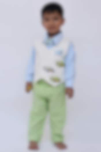 Green Cotton Pant Set With Waist-Coat For Boys by Fayon Kids at Pernia's Pop Up Shop