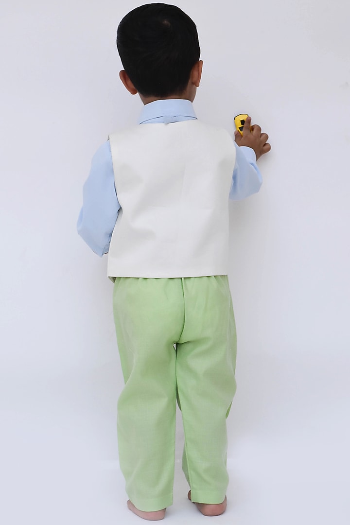 Green Cotton Pant Set With Waist-Coat For Boys by Fayon Kids at Pernia's Pop Up Shop