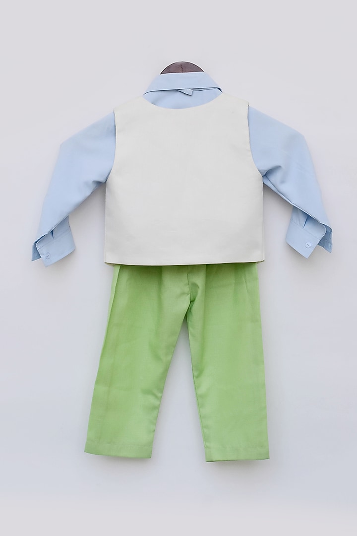 Green Cotton Pant Set With Waist-Coat For Boys by Fayon Kids at Pernia's Pop Up Shop