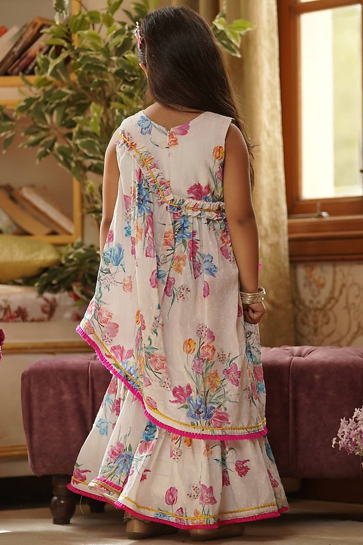 White Printed Sharara Pants For Girls by Fayon Kids at Pernia's Pop Up Shop