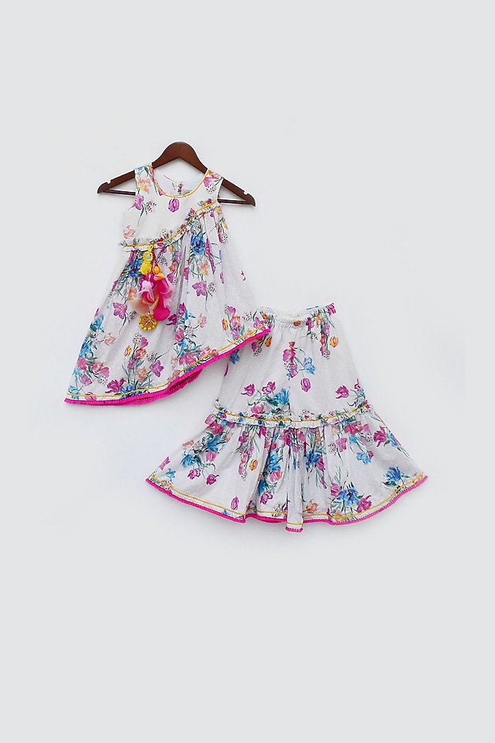 White Printed Sharara Pants For Girls by Fayon Kids at Pernia's Pop Up Shop
