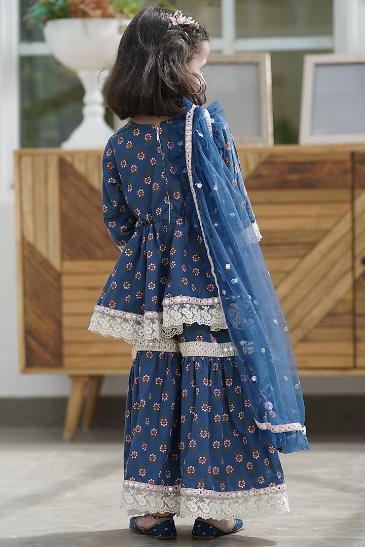 Blue Cotton Printed Sharara Set by Fayon Kids at Pernia's Pop Up Shop