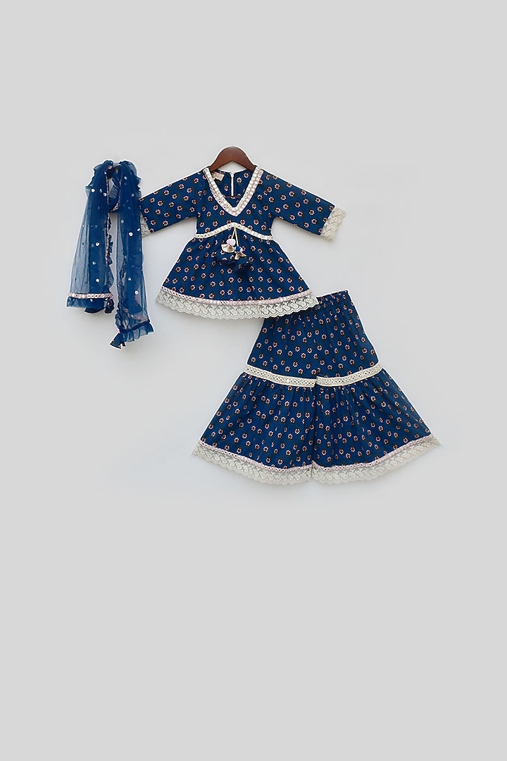 Blue Cotton Printed Sharara Set by Fayon Kids at Pernia's Pop Up Shop