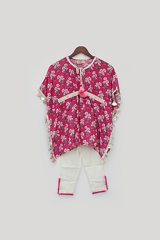 Pink Cotton Printed Kaftan Set For Girls by Fayon Kids