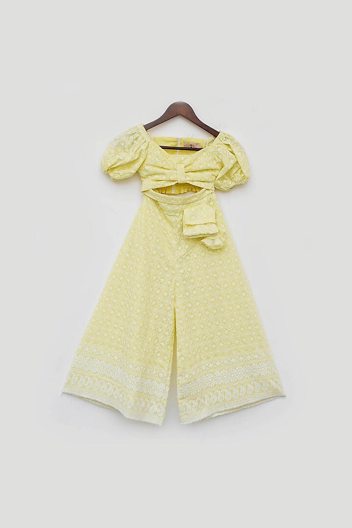 Yellow Embroidered Pant Set For Girls by Fayon Kids