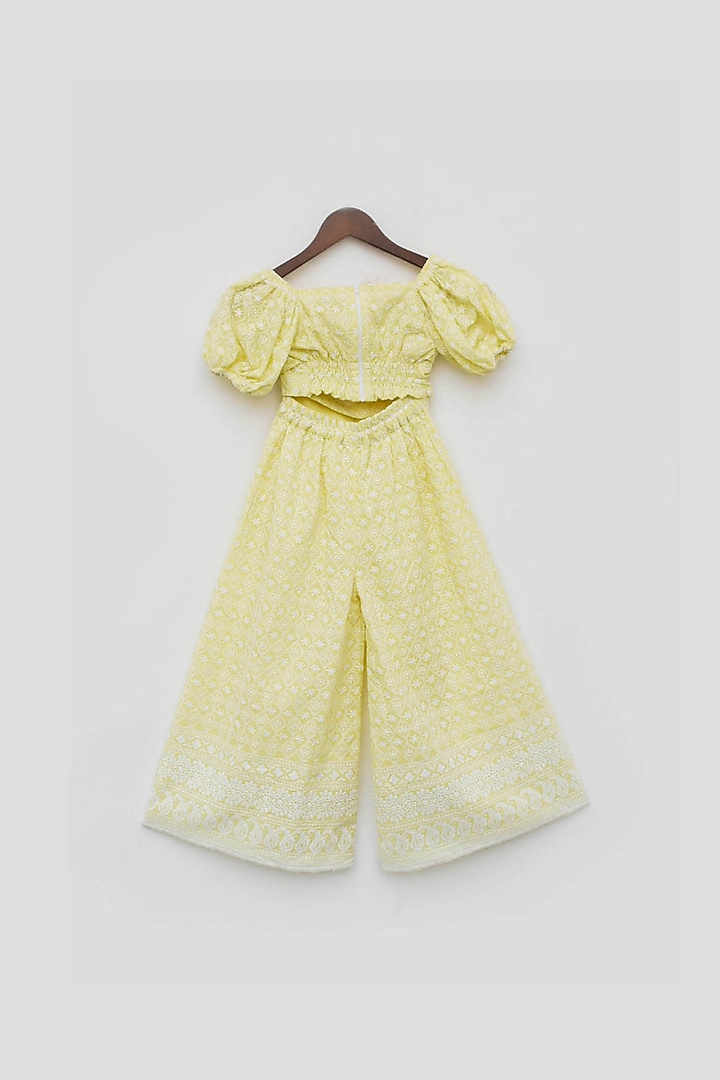 Yellow Cotton Embroidered Co-Ord Set For Girls by Fayon Kids at Pernia's Pop Up Shop