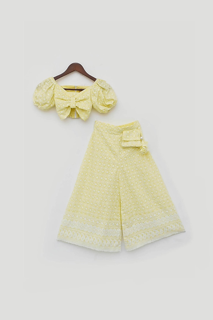 Yellow Cotton Embroidered Co-Ord Set For Girls by Fayon Kids at Pernia's Pop Up Shop