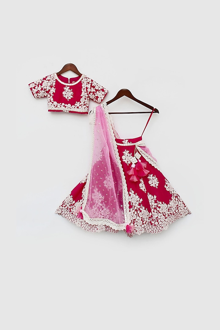 Pink Organza Embroidered Lehenga Set For Girls by Fayon Kids at Pernia's Pop Up Shop
