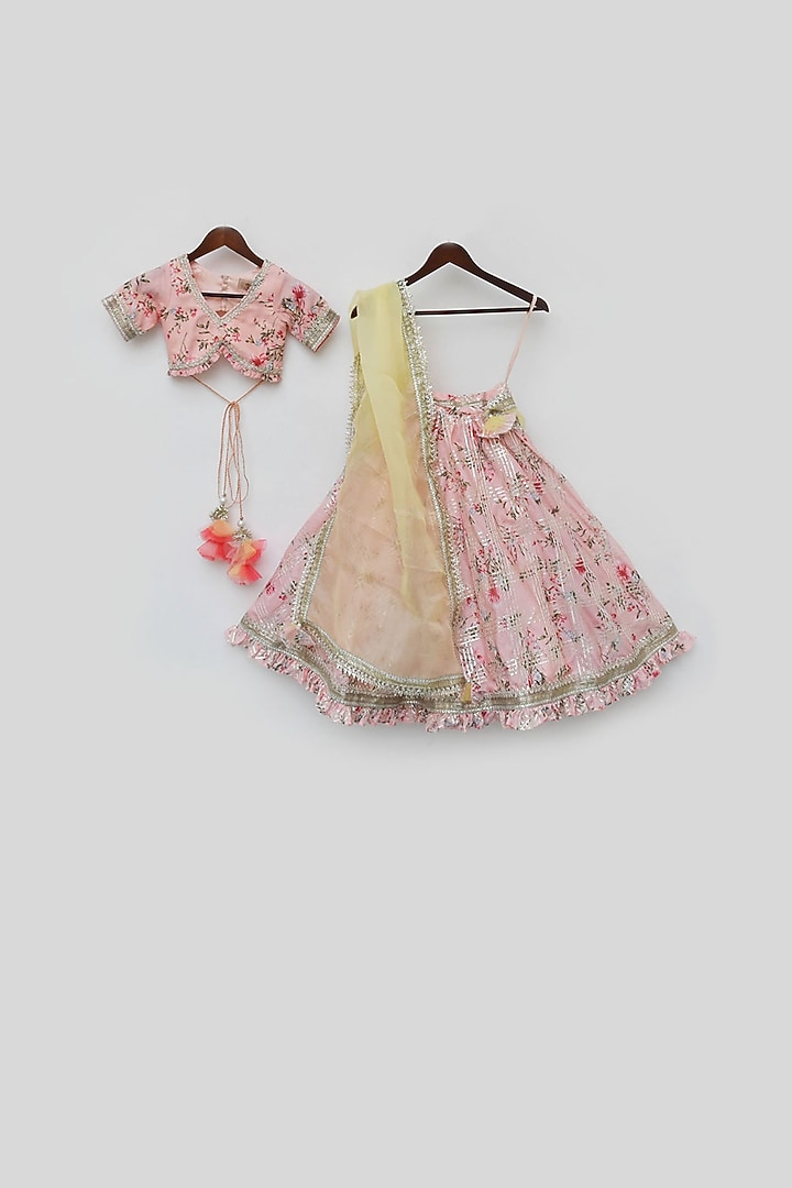 Peach Cotton Printed Lehenga Set For Girls by Fayon Kids at Pernia's Pop Up Shop