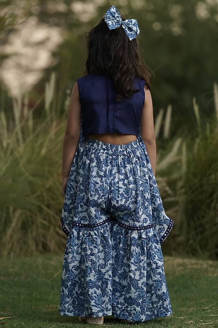 Blue Printed Sharara Set For Girls by Fayon Kids at Pernia's Pop Up Shop
