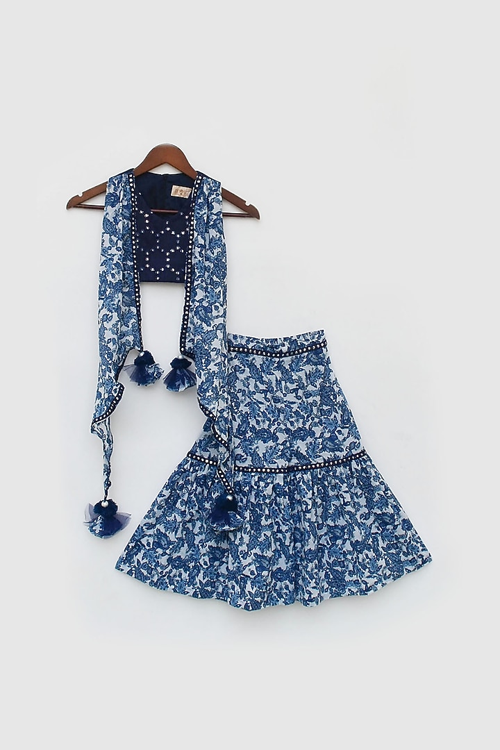 Blue Printed Sharara Set For Girls by Fayon Kids at Pernia's Pop Up Shop