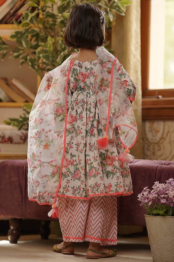 Rose Pink Cotton Printed Kurta Set For Girls by Fayon Kids at Pernia's Pop Up Shop