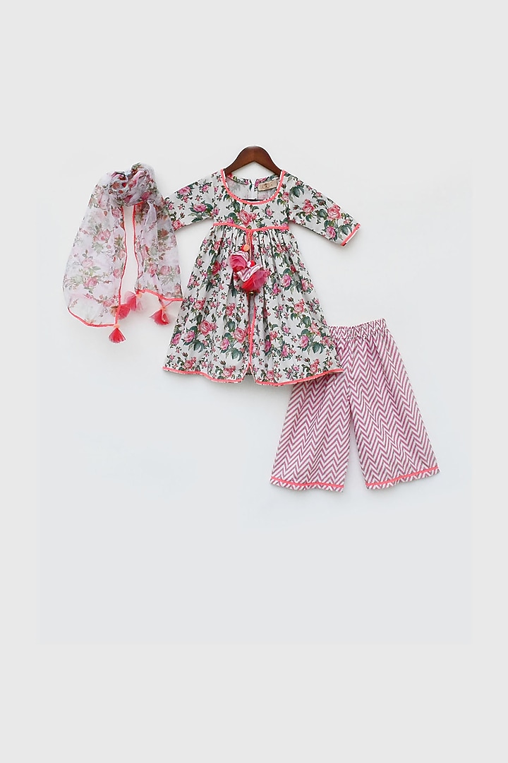 Rose Pink Cotton Printed Kurta Set For Girls by Fayon Kids at Pernia's Pop Up Shop