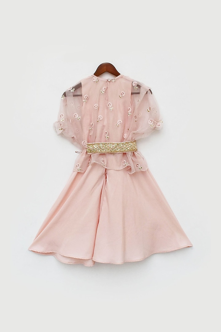Peach Crepe Jumpsuit With Cape For Girls by Fayon Kids at Pernia's Pop Up Shop