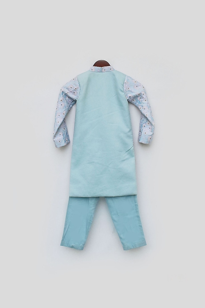 Blue Embroidered Indo Western Set For Boys by Fayon Kids at Pernia's Pop Up Shop