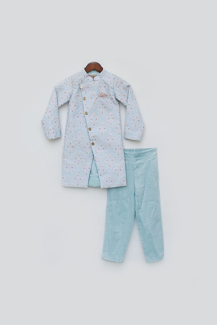 Blue Embroidered Indo Western Set For Boys by Fayon Kids at Pernia's Pop Up Shop