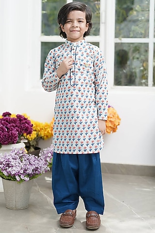 Multi-Colored Printed Kurta Set For Boys by Fayon Kids