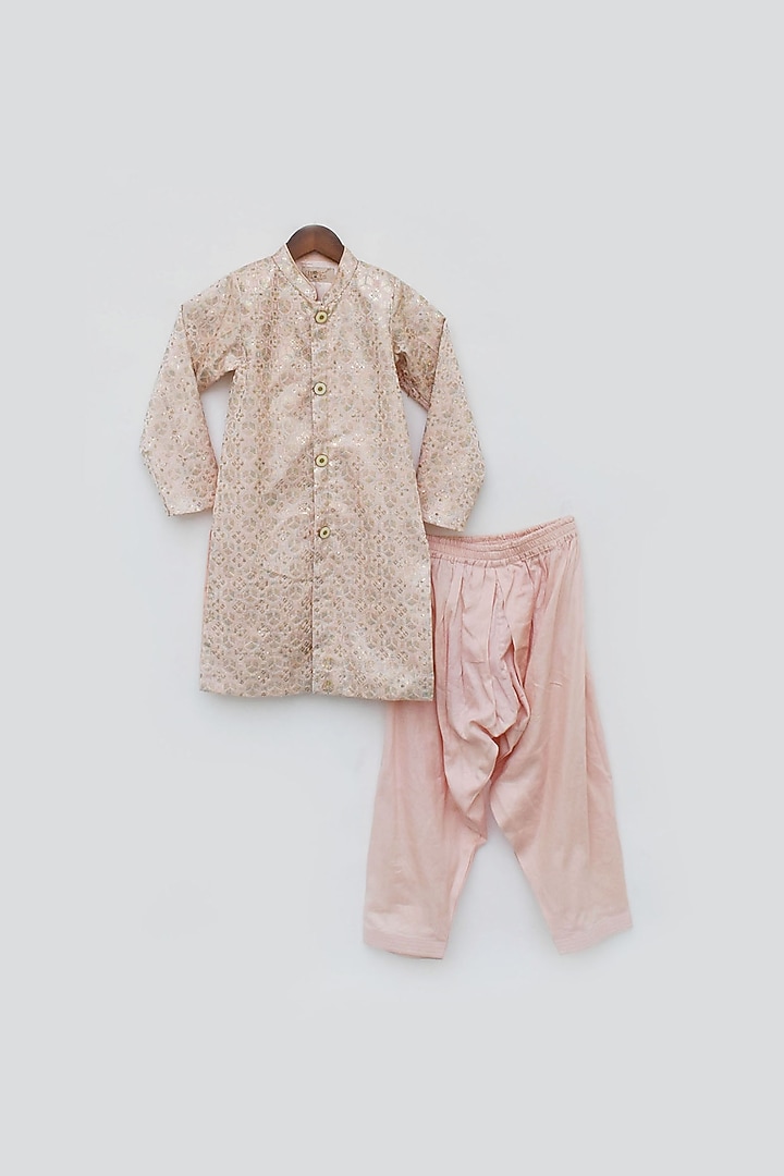 Peach Silk Embroidered Indowestern Set For Boys by Fayon Kids at Pernia's Pop Up Shop