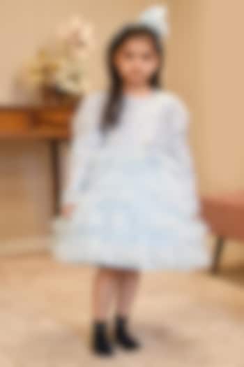 Blue Net Embroidered Dress For Girls by Fayon Kids at Pernia's Pop Up Shop