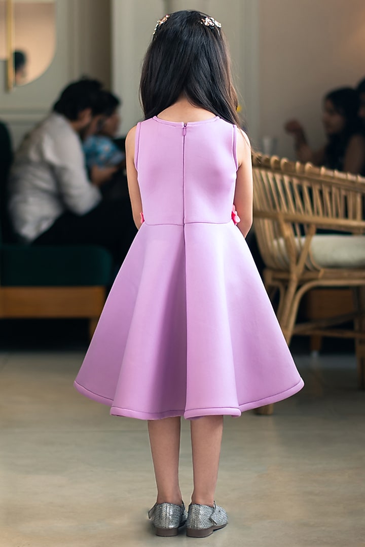 Lilac Neoprene Embroidered Dress For Girls by Fayon Kids at Pernia's Pop Up Shop