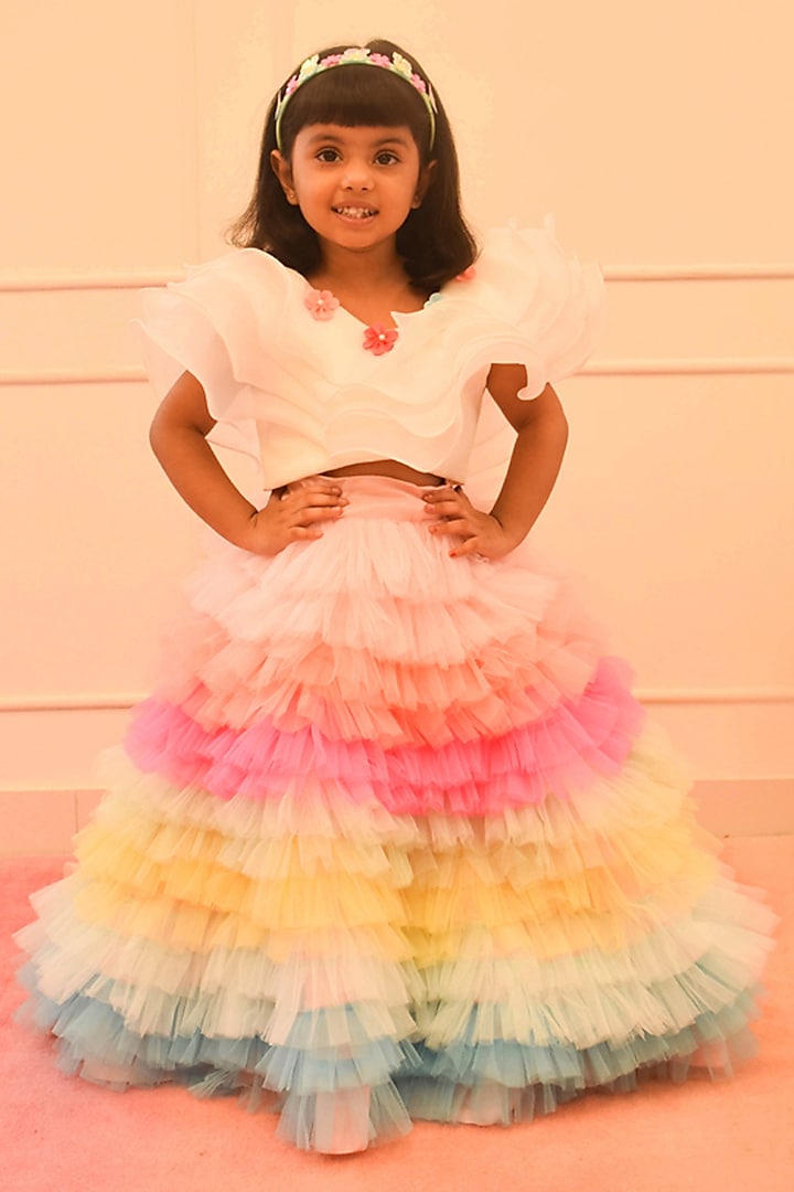 Multi-Colored Net Frill Skirt Set For Girls by Fayon Kids at Pernia's Pop Up Shop