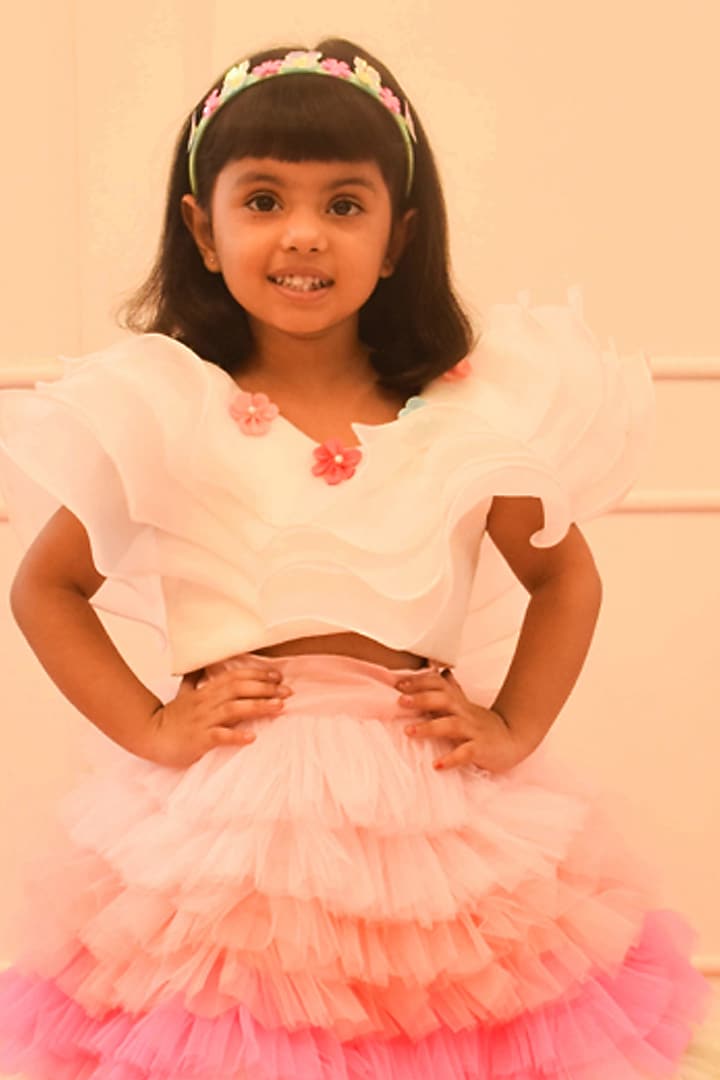 Multi-Colored Net Frill Skirt Set For Girls by Fayon Kids at Pernia's Pop Up Shop