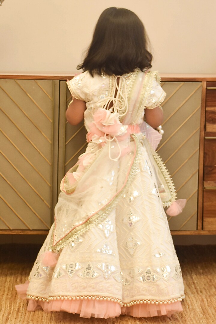 Off-white Georgette Gotta Embroidered Lehenga Set For Girls by Fayon Kids at Pernia's Pop Up Shop