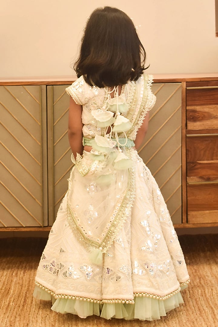 Off-white Georgette Gotta Embroidered Lehenga Set For Girls by Fayon Kids at Pernia's Pop Up Shop