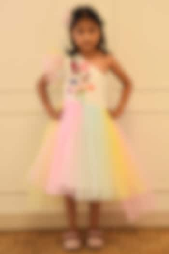 Multi-Colored Net Embroidered High-Low Dress For Girls by Fayon Kids at Pernia's Pop Up Shop