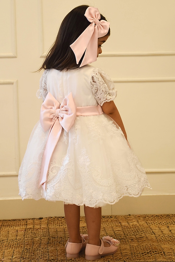 Off-white Organza Embroidered Dress For Girls by Fayon Kids at Pernia's Pop Up Shop