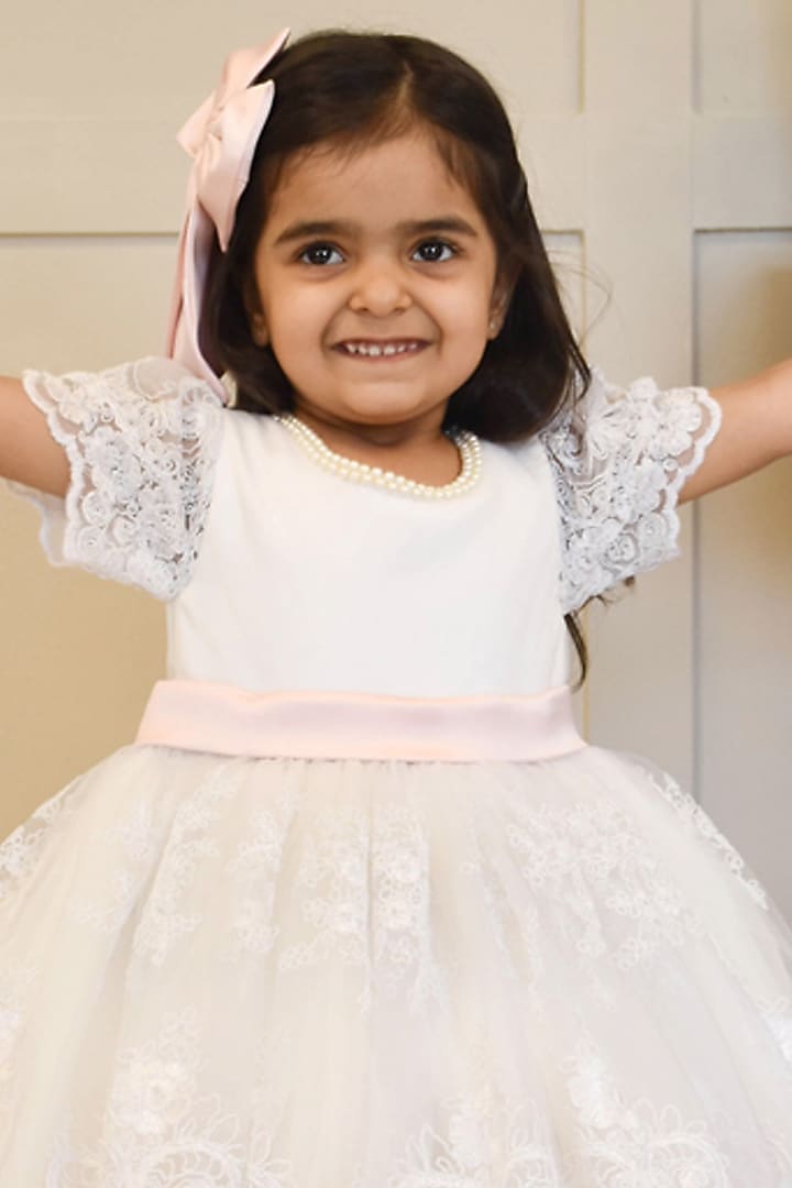 Off-white Organza Embroidered Dress For Girls by Fayon Kids at Pernia's Pop Up Shop
