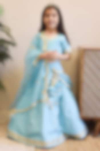 Blue Chanderi Embroidered Lehenga Set For Girls by Fayon Kids at Pernia's Pop Up Shop