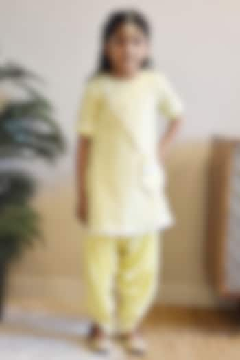 Yellow Net Dhoti Set For Girls by Fayon Kids at Pernia's Pop Up Shop