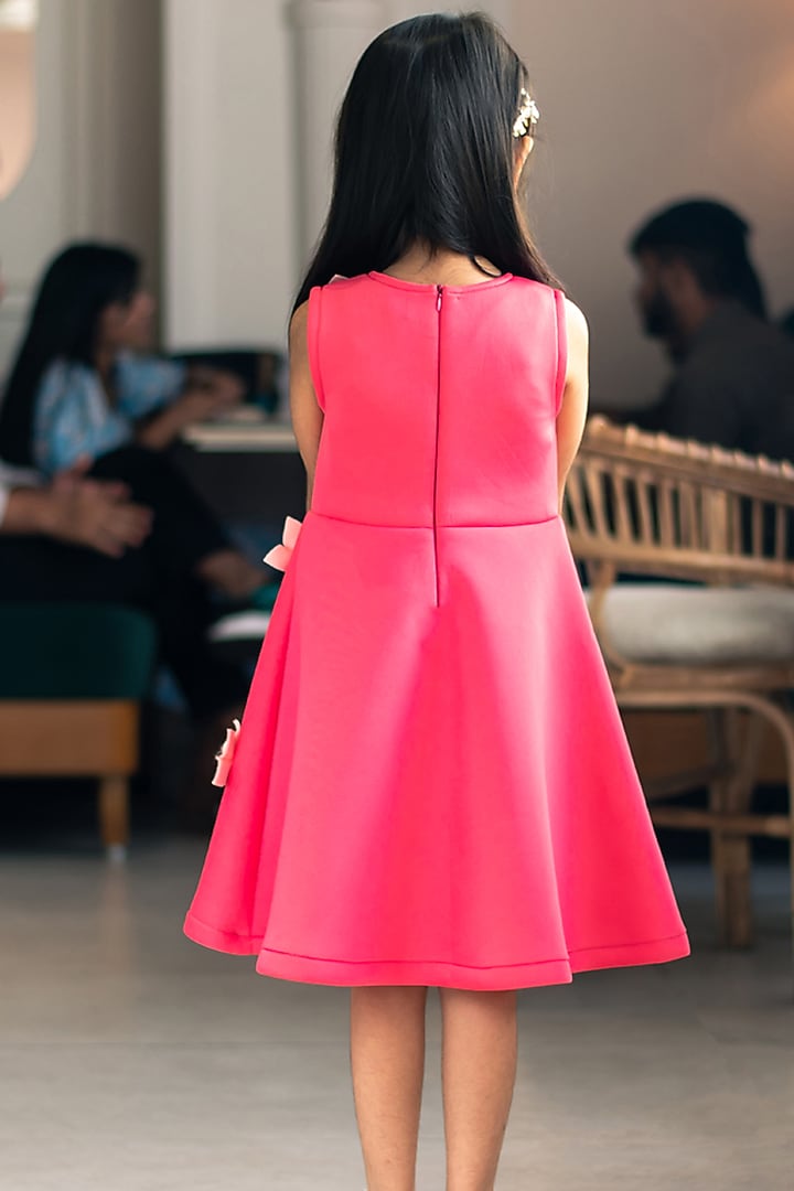 Pink Neoprene 3D Floral Embroidered Dress For Girls by Fayon Kids at Pernia's Pop Up Shop