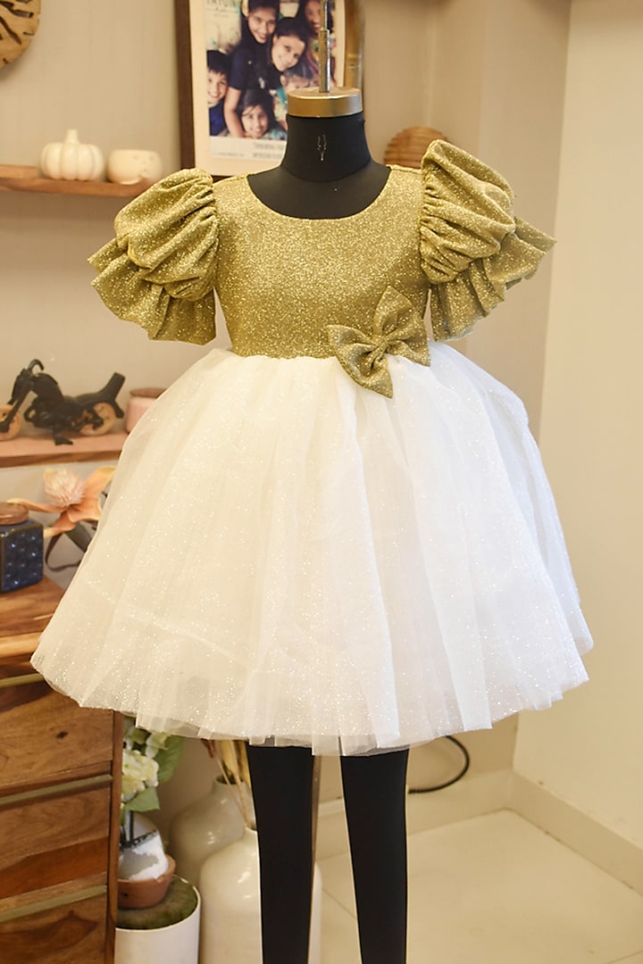 Gold Net Dress For Girls by Fayon Kids at Pernia's Pop Up Shop