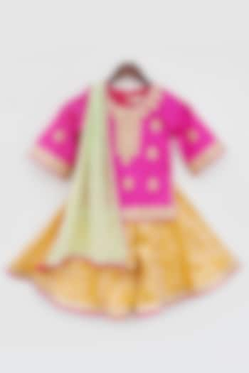 Yellow Brocade Sharara Set For Girls by Fayon Kids at Pernia's Pop Up Shop