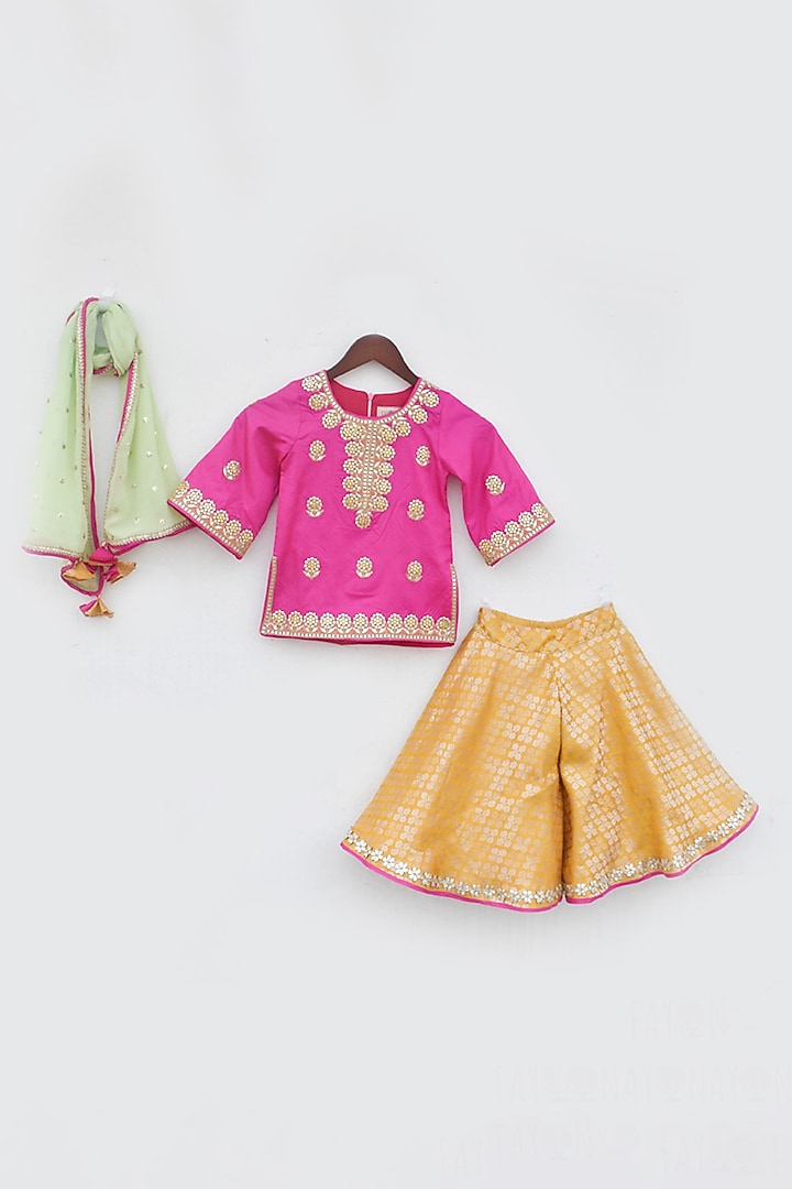 Yellow Brocade Sharara Set For Girls by Fayon Kids at Pernia's Pop Up Shop