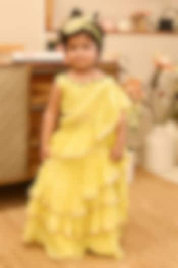 Yellow Chiffon Ruffled Saree For Girls by Fayon Kids at Pernia's Pop Up Shop