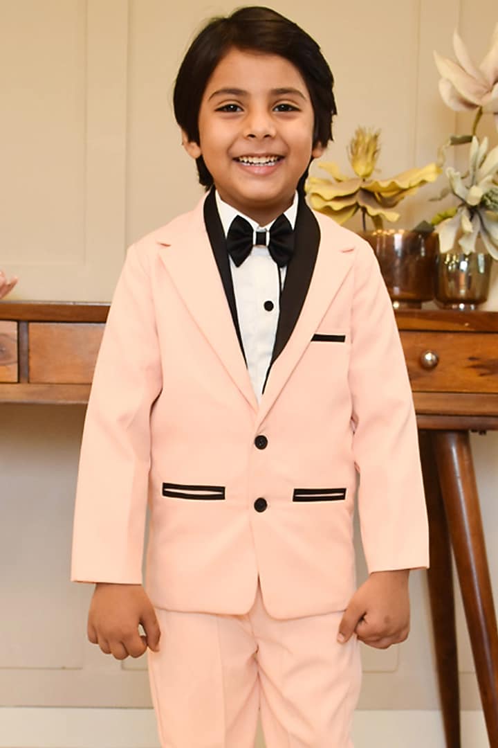 Peach Suiting Fabric Coat For Boys by Fayon Kids at Pernia's Pop Up Shop