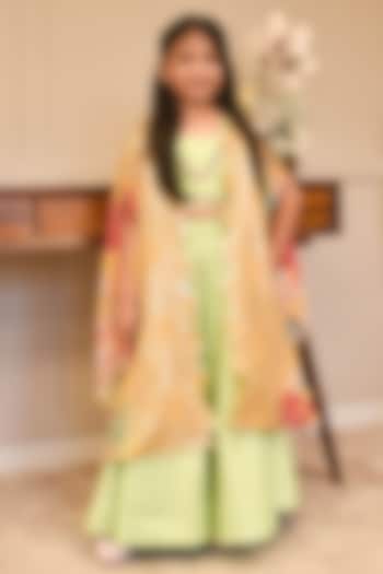 Green Georgette Printed Cape Set For Girls by Fayon Kids at Pernia's Pop Up Shop