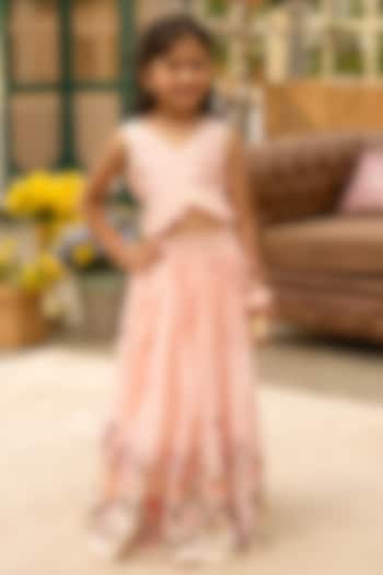 Peach Cotton Embroidered Lehenga Set For Girls by Fayon Kids at Pernia's Pop Up Shop