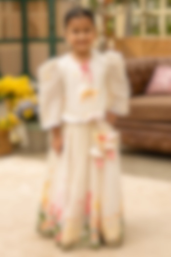 Off-White Cotton Embroidered Lehenga Set For Girls by Fayon Kids at Pernia's Pop Up Shop