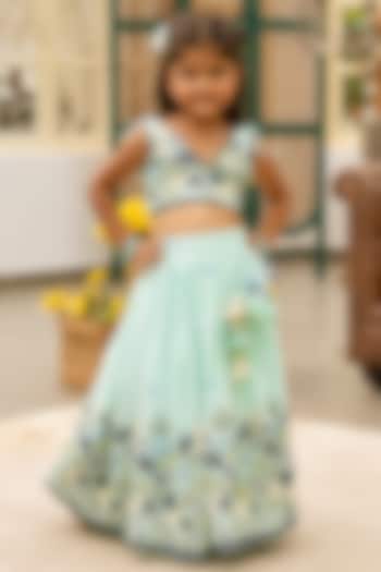 Blue Cotton Embroidered Lehenga Set For Girls by Fayon Kids at Pernia's Pop Up Shop